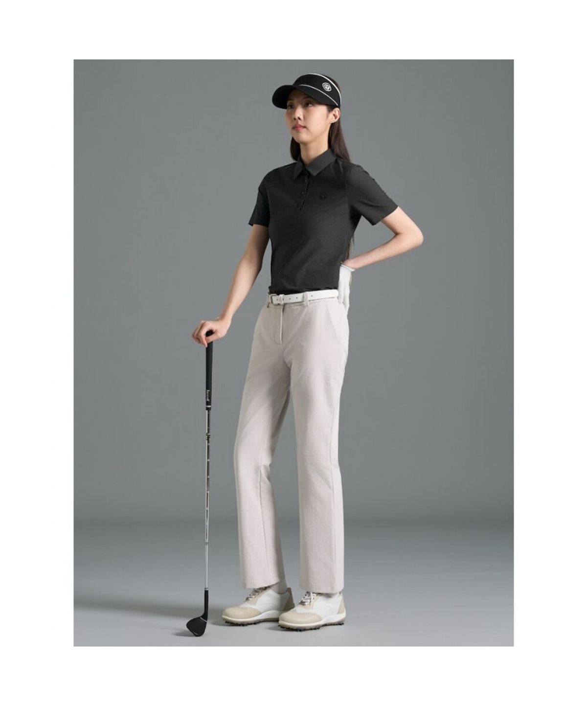 빈폴골프(BEANPOLE GOLF) [B_under] 여성 멜란지 칼라 반소매 티셔츠 - 블랙 (BJ6342L165)