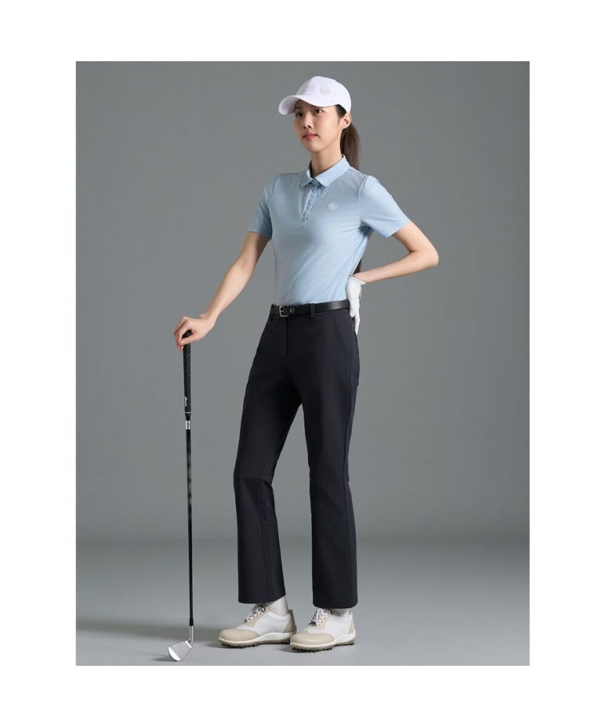빈폴골프(BEANPOLE GOLF) [B_under] 여성 멜란지 칼라 반소매 티셔츠 - 스카이 블루 (BJ6342L16Q)