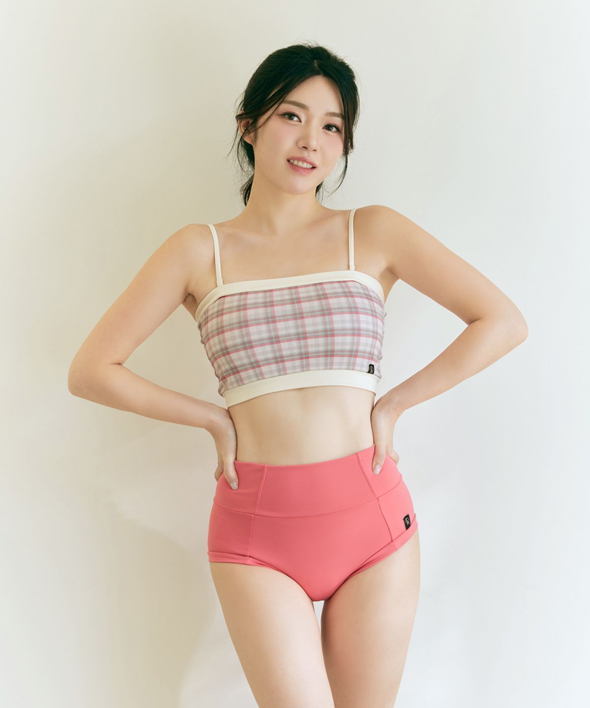 포리즈(PORRIZ) [SET] [뮬리_아이보리체크] 2way 튜브탑 하이웨스트