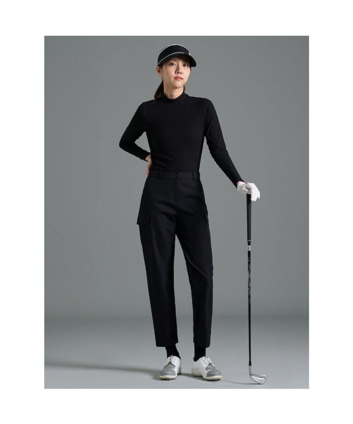 빈폴골프(BEANPOLE GOLF) [B_under] 여성 자카드 하이넥 긴소매 티셔츠 - 블랙 (BJ6141L035)