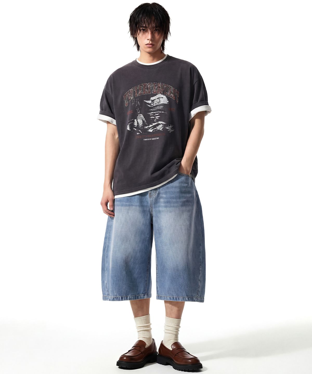 아티스트웨어(ARTISTWEAR) [ATW] 리브드 버뮤다 데님팬츠