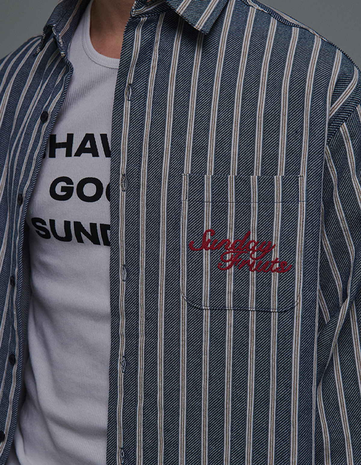 선데이후르츠마켓(SUNDAY FRUIT MARKET) SUN DENIM STRIPE SHIRT NAVY