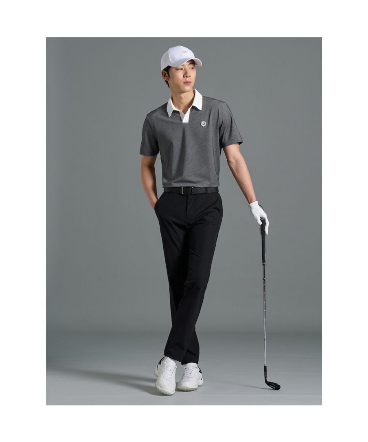 빈폴골프(BEANPOLE GOLF) 남성 오픈 칼라 투톤 반소매티셔츠 - 그레이