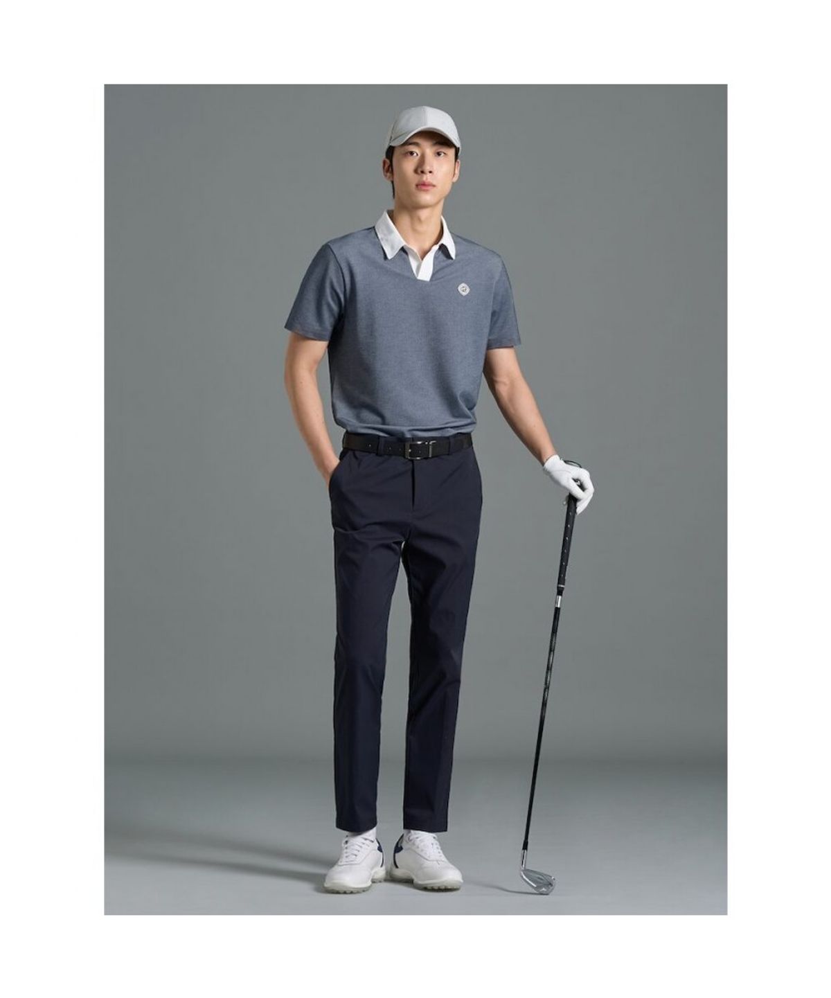 빈폴골프(BEANPOLE GOLF) 남성 오픈 칼라 투톤 반소매 티셔츠 - 스카이 블루