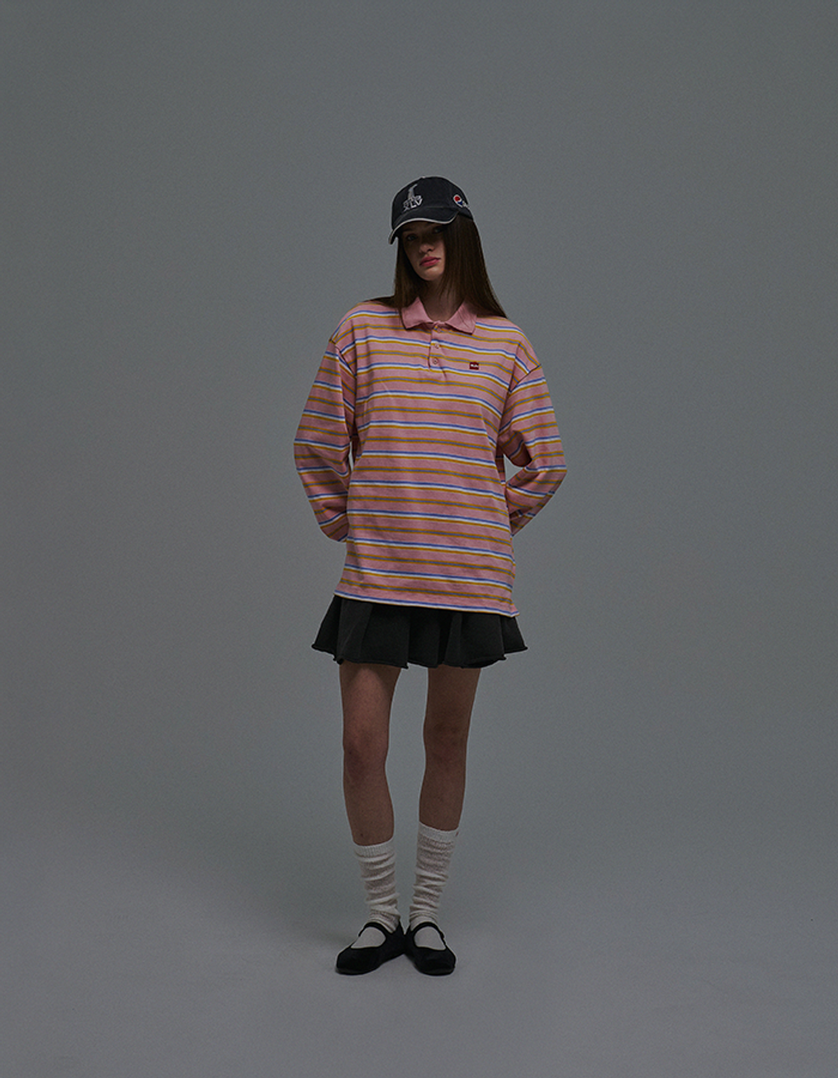 선데이후르츠마켓(SUNDAY FRUIT MARKET) SQUARE APPLE COLLAR LS TEE PINK