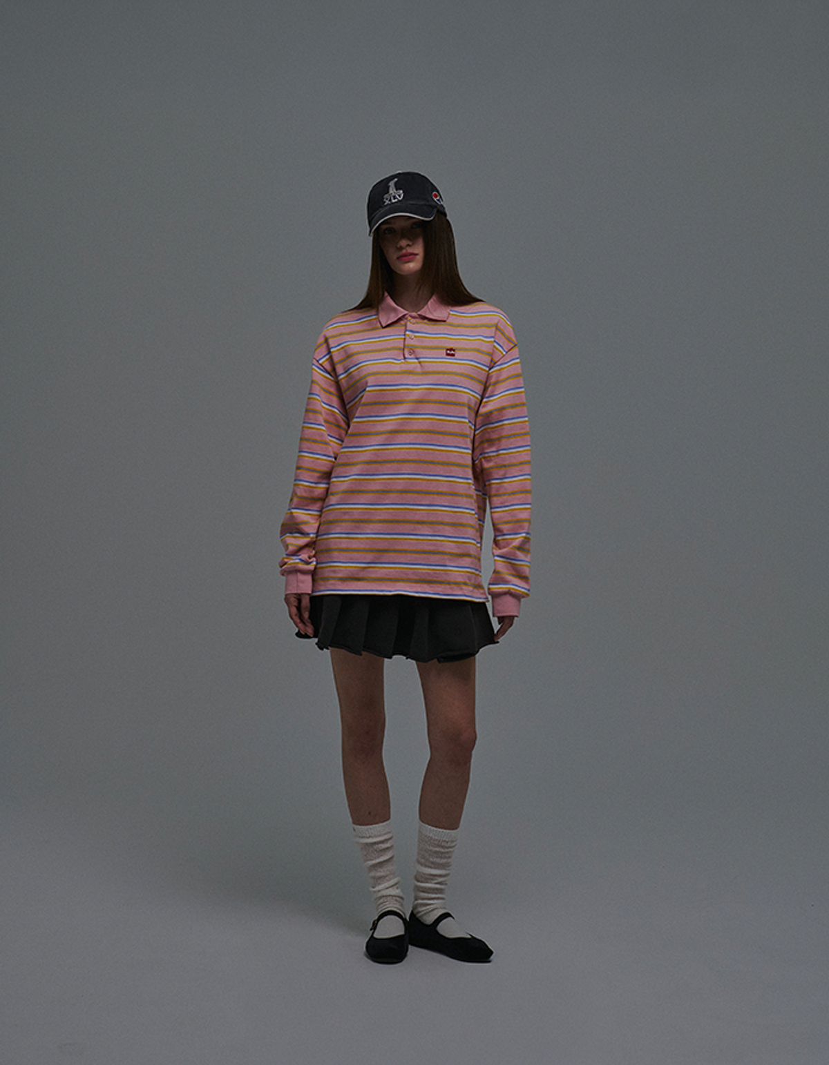 선데이후르츠마켓(SUNDAY FRUIT MARKET) SQUARE APPLE COLLAR LS TEE PINK