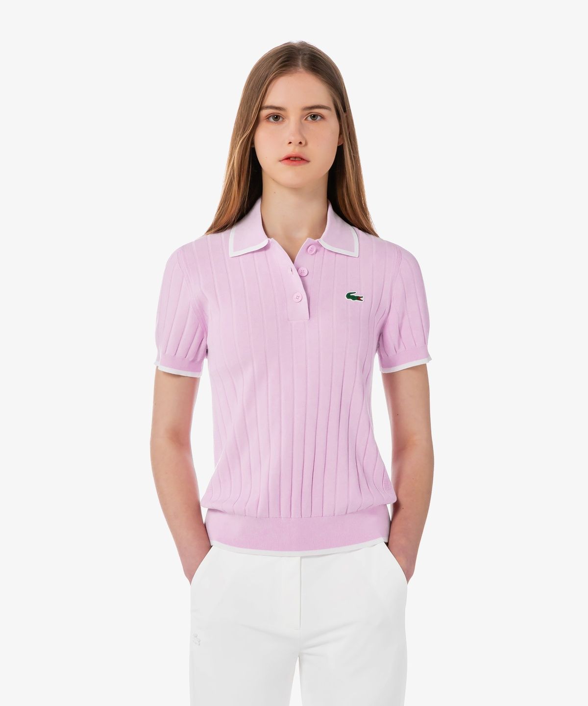 라코스테(LACOSTE) 여성 골프 텍스쳐 반팔 폴로 스웨터 AF9430-56G 36S