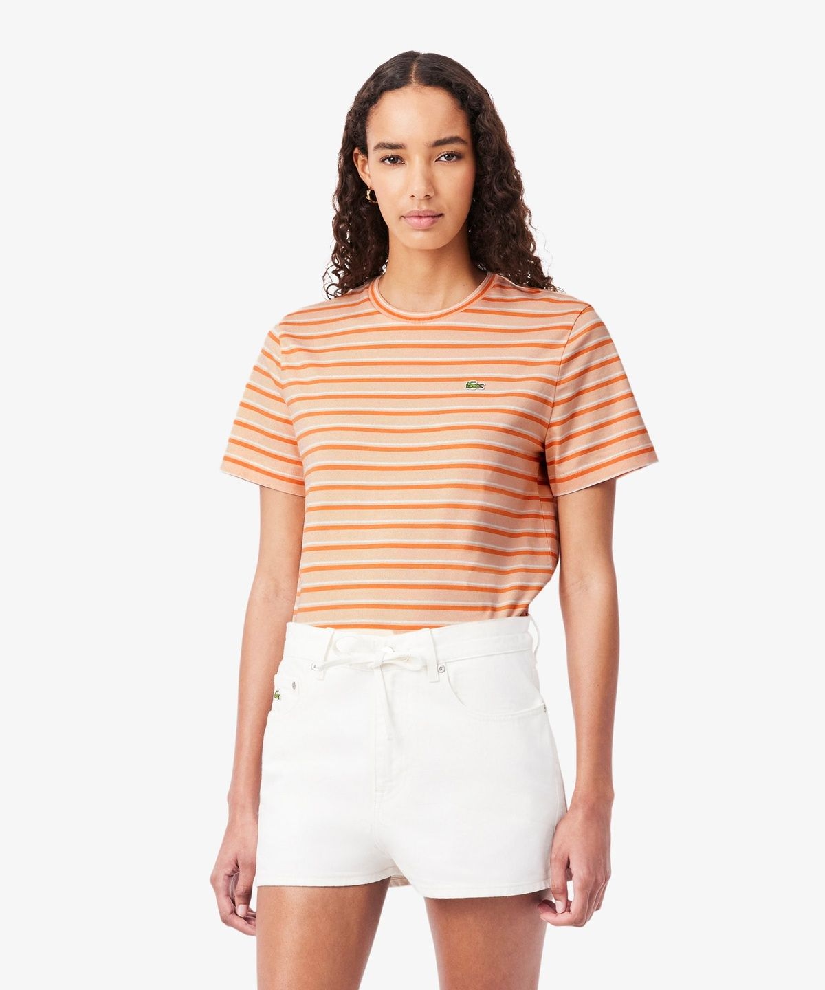 라코스테(LACOSTE) 여성 멀티 스트라이프 반팔 티셔츠 TF7574-56G 4AW