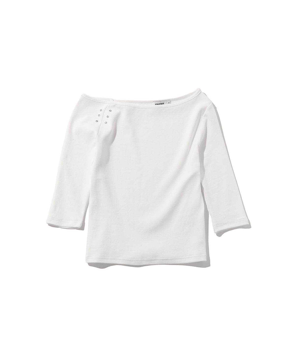 로맨티누어(ROMANTINUER) One-Shoulder Eyelet Sleeve T-Shirt (Ivory)