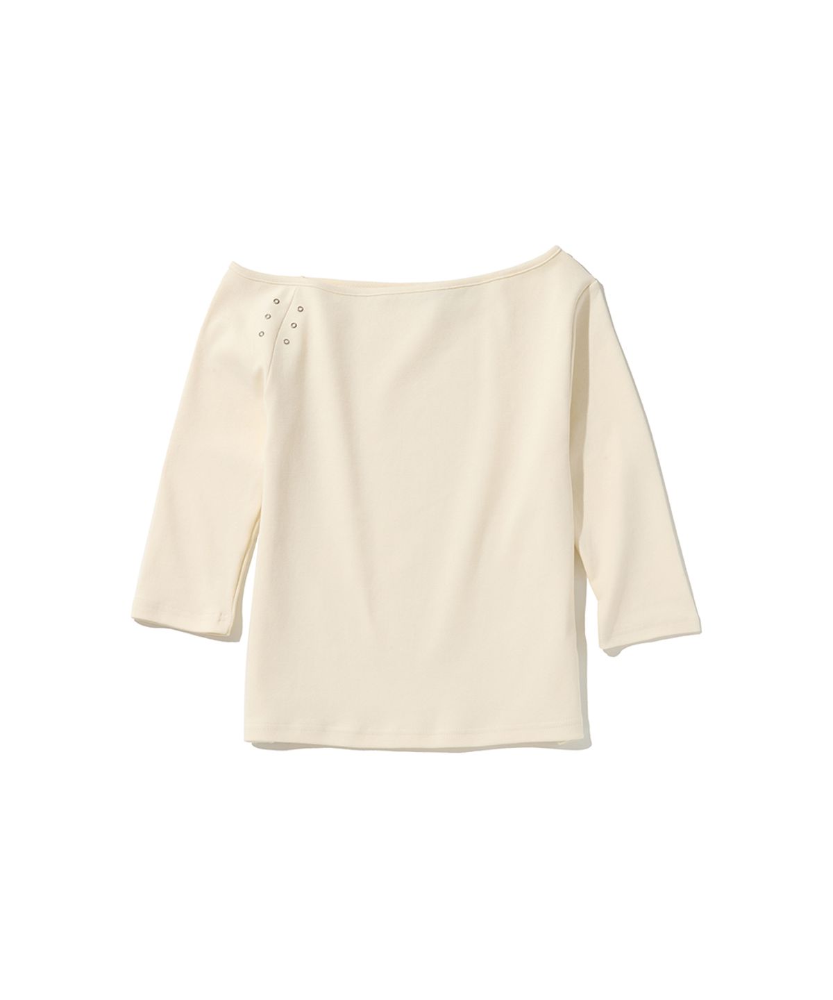 로맨티누어(ROMANTINUER) One-Shoulder Eyelet Sleeve T-Shirt (Cream)