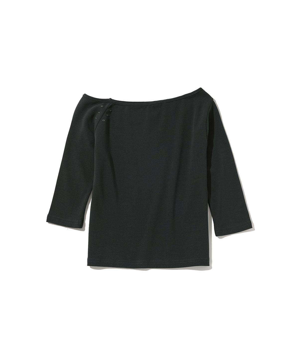 로맨티누어(ROMANTINUER) One-Shoulder Eyelet Sleeve T-Shirt (Charcoal)