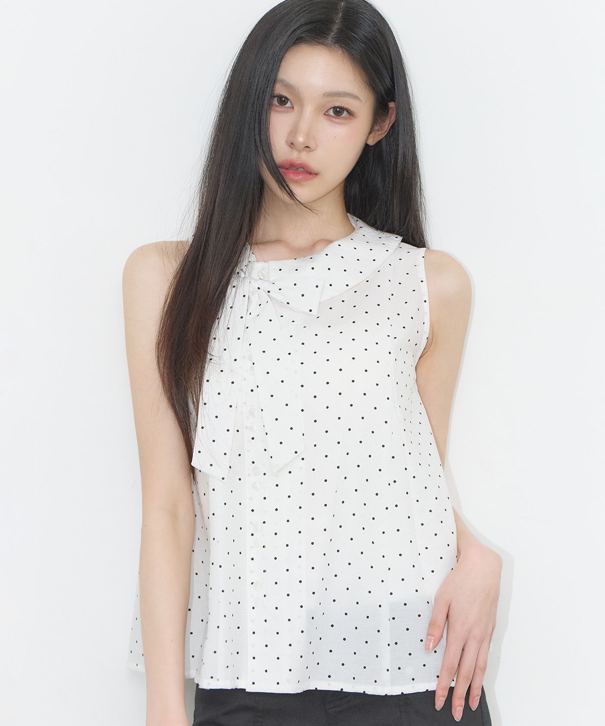 일리고(ILLIGO) 로프 플레어 블라우스 화이트 도트