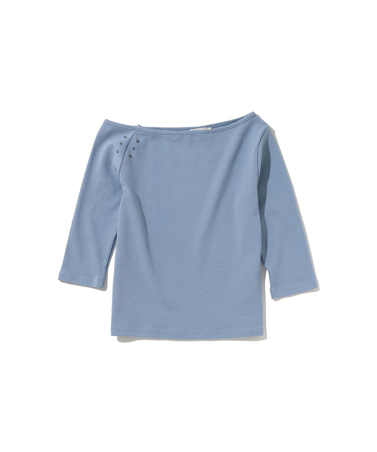 로맨티누어(ROMANTINUER) One-Shoulder Eyelet Sleeve T-Shirt (Soft Blue)