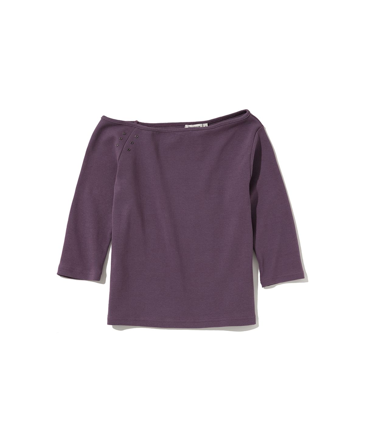 로맨티누어(ROMANTINUER) One-Shoulder Eyelet Sleeve T-Shirt (Deep Purple)