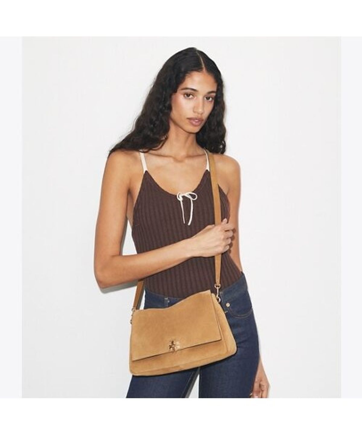 토리버치(TORYBURCH) 찰리 스웨이드 숄더백 - 토피