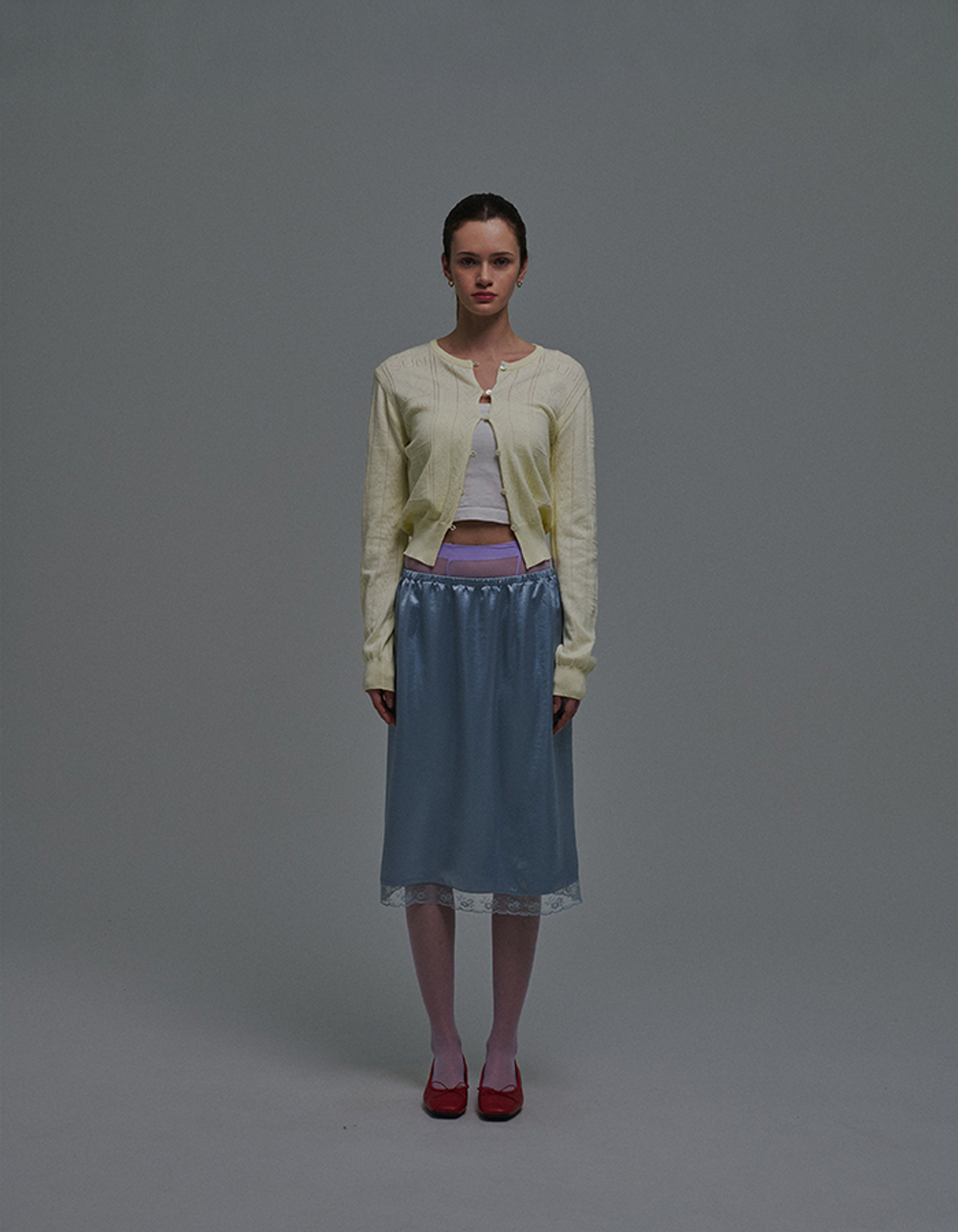 선데이후르츠마켓(SUNDAY FRUIT MARKET) W) SUN SILKY LACE SKIRT SKYBLUE
