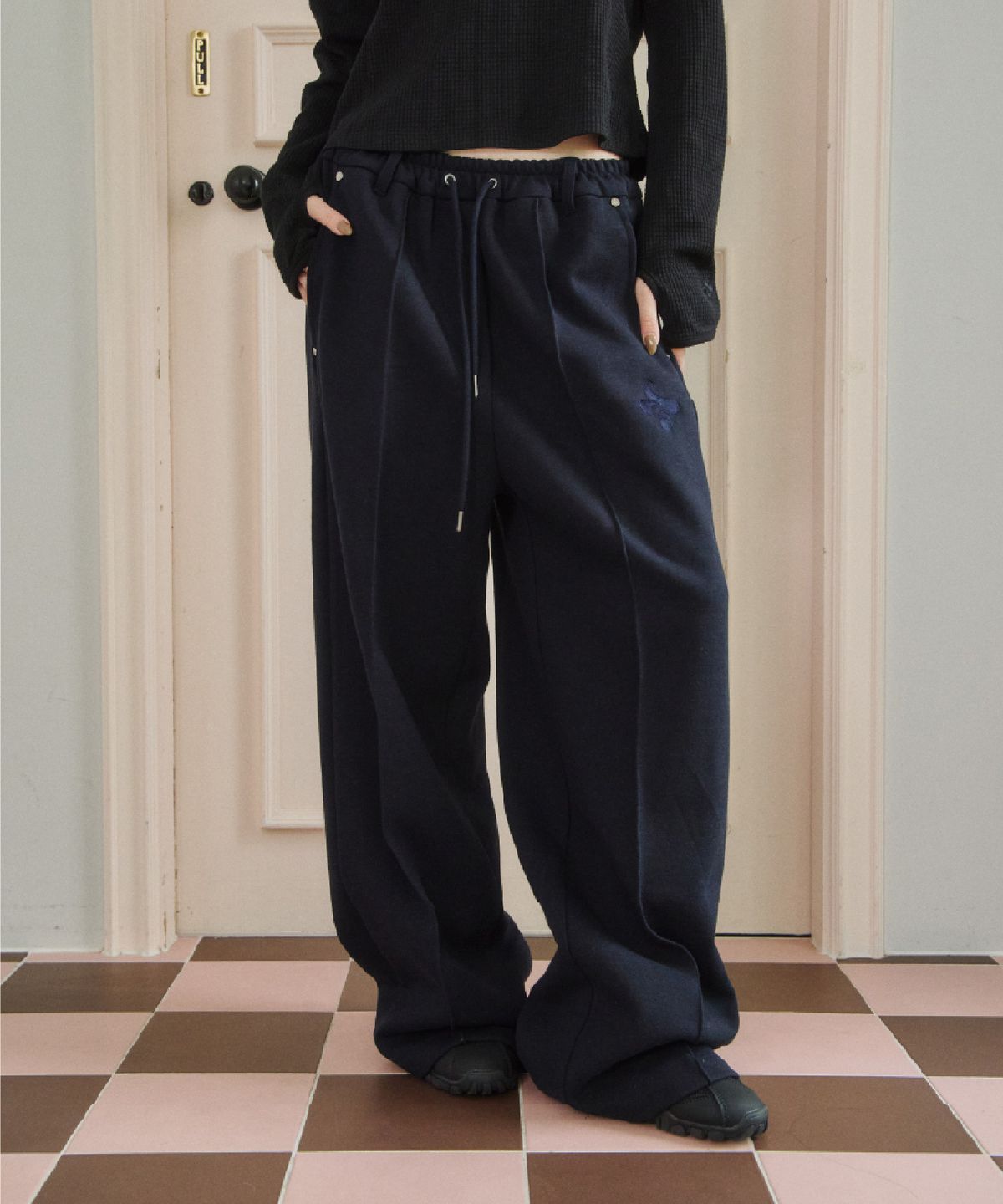 업드래프트(UPDRAFT) Cotton Blend Wide Track Pants [Navy]