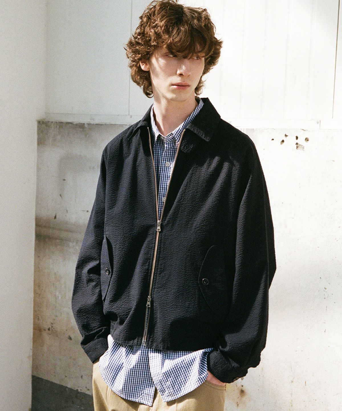 홀리선(HORLISUN) Visitor Harrington Seersucker Jacket Navy