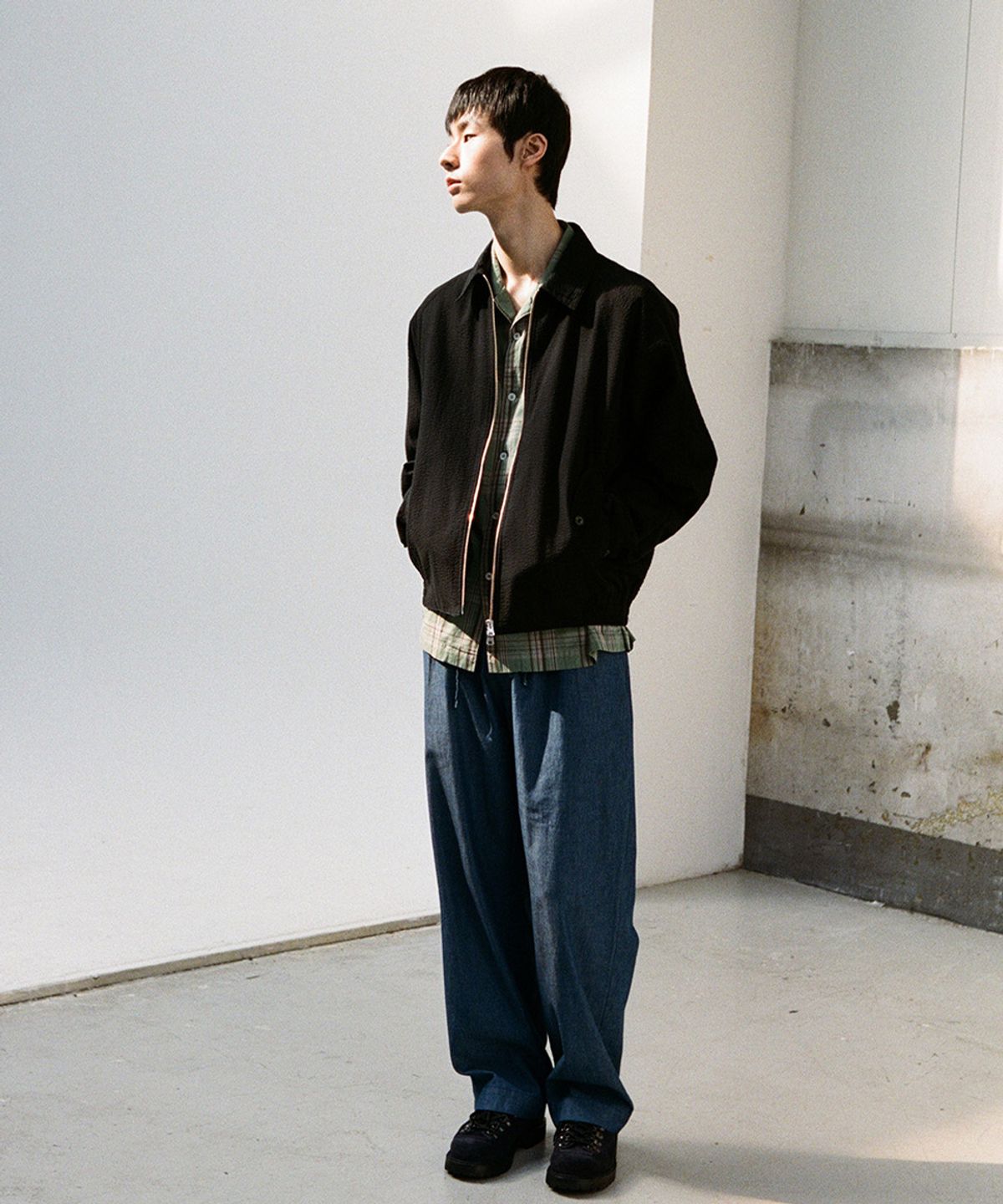 홀리선(HORLISUN) Visitor Harrington Seersucker Jacket Black