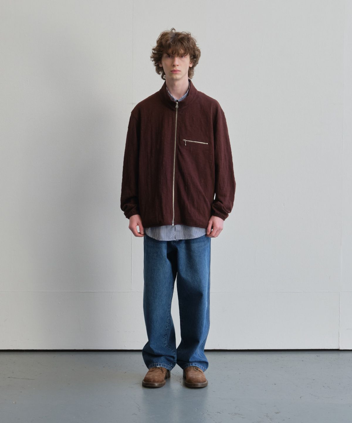 홀리선(HORLISUN) Baxter Slub Zip Up Jacket Dark Brown
