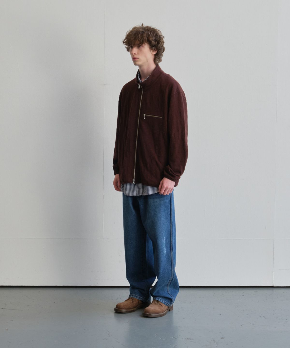 홀리선(HORLISUN) Baxter Slub Zip Up Jacket Dark Brown