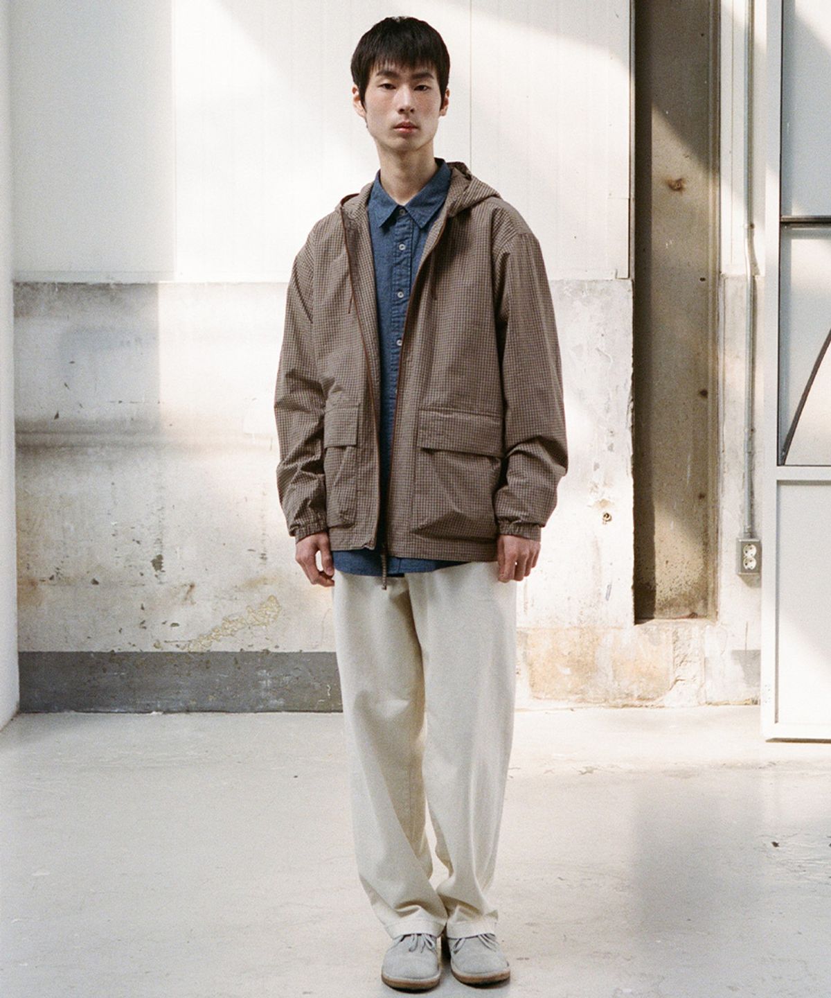 홀리선(HORLISUN) Breeze Typewriter Check Hood Jacket Beige