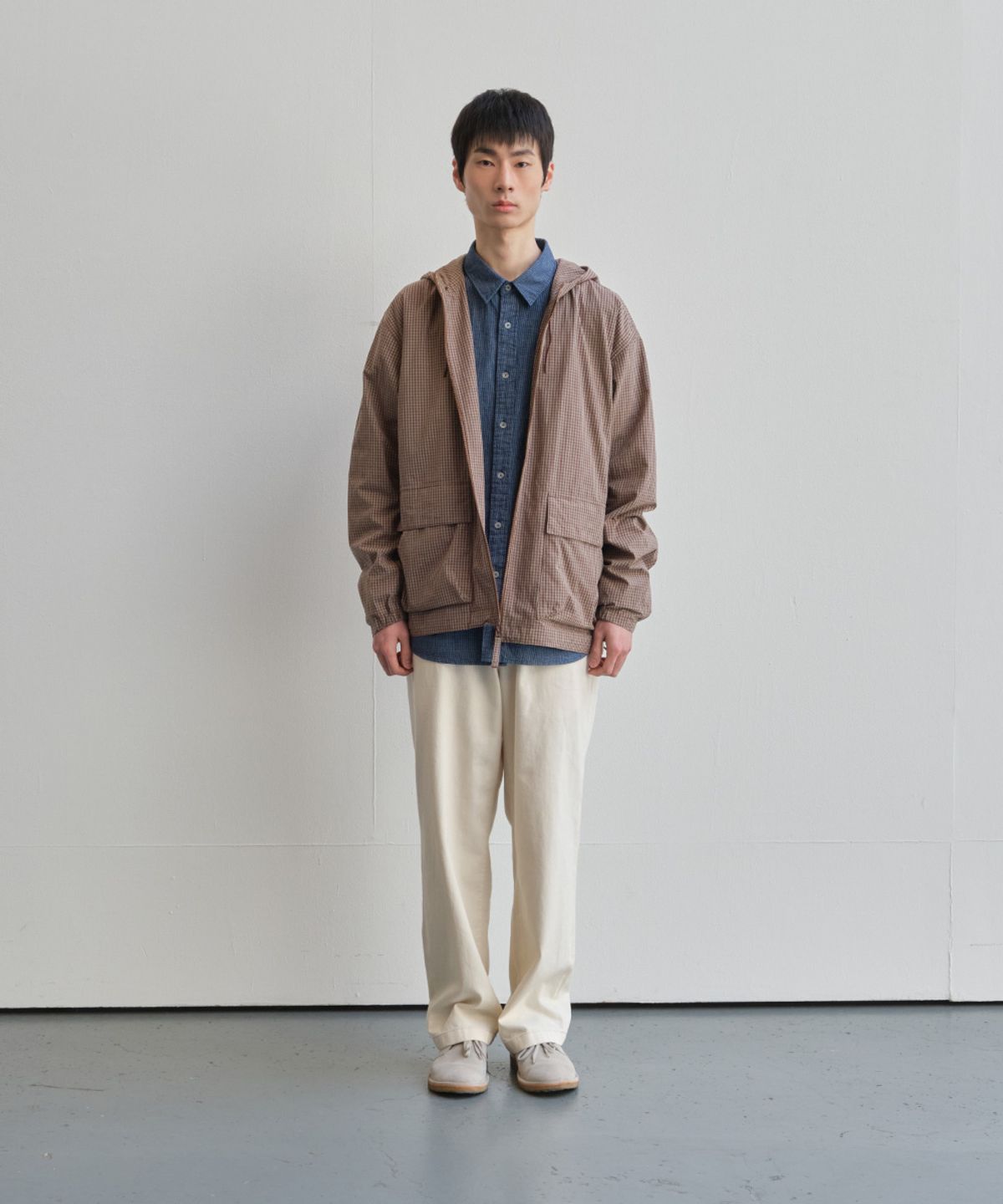 홀리선(HORLISUN) Breeze Typewriter Check Hood Jacket Beige