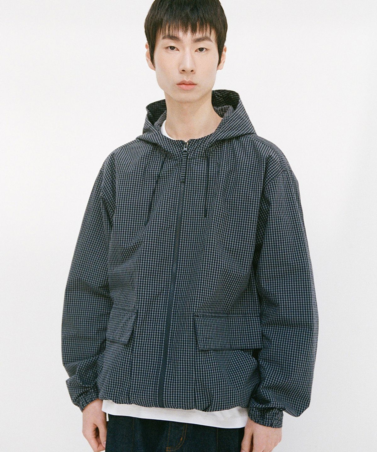 홀리선(HORLISUN) Breeze Typewriter Check Hood Jacket Navy