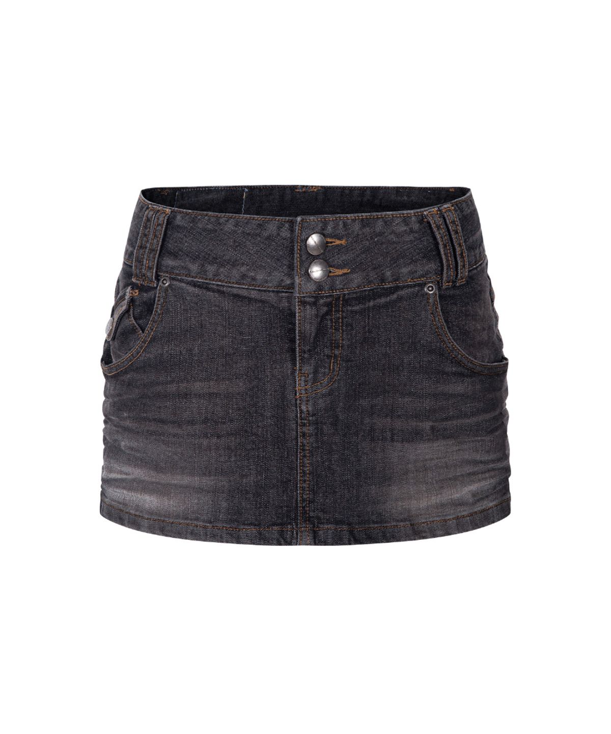 플리즈노팔로우(PLEASENOFOLLOW) Tommie Button Denim Skirt (Vintage Black)