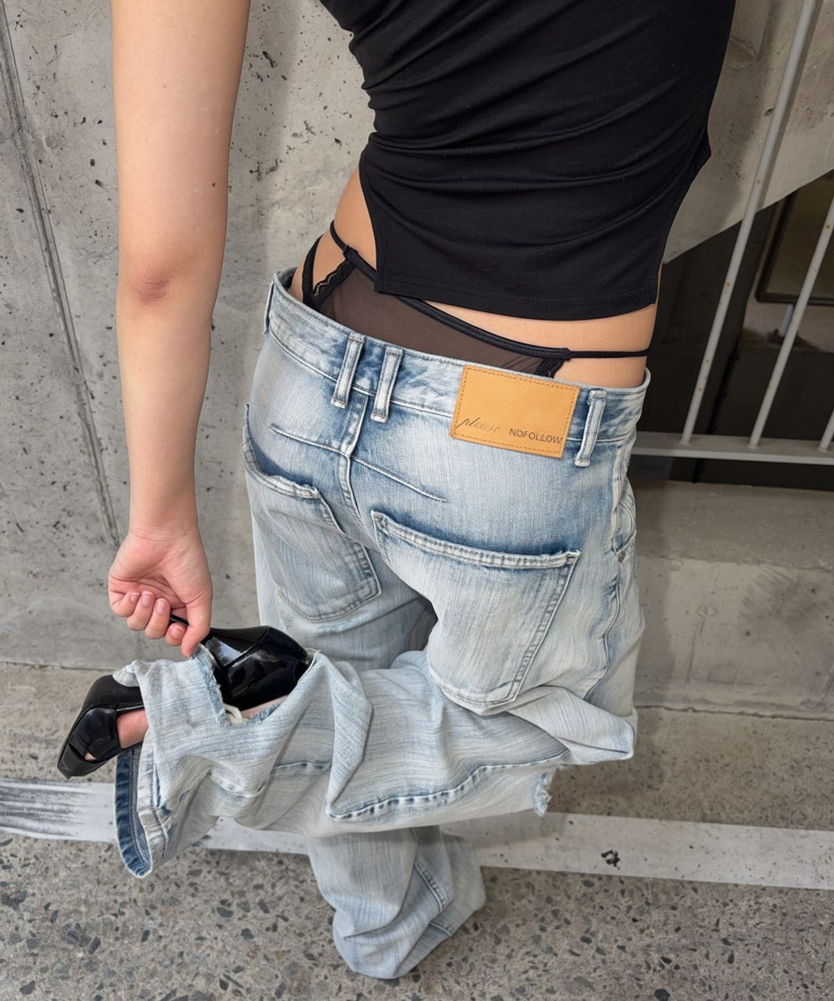 플리즈노팔로우(PLEASENOFOLLOW) 25Damaged Washing Wide Denim (Ice Blue)