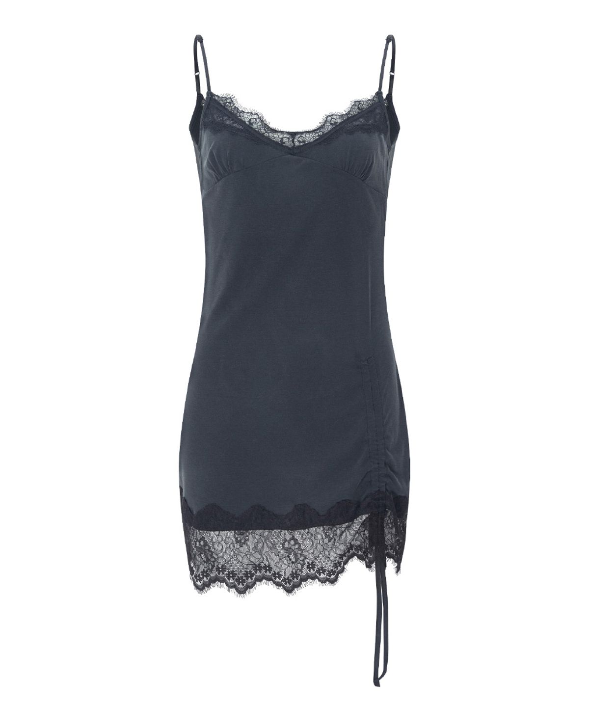 플리즈노팔로우(PLEASENOFOLLOW) Pia Lace Slip Mini Dress (Deep Charocal)