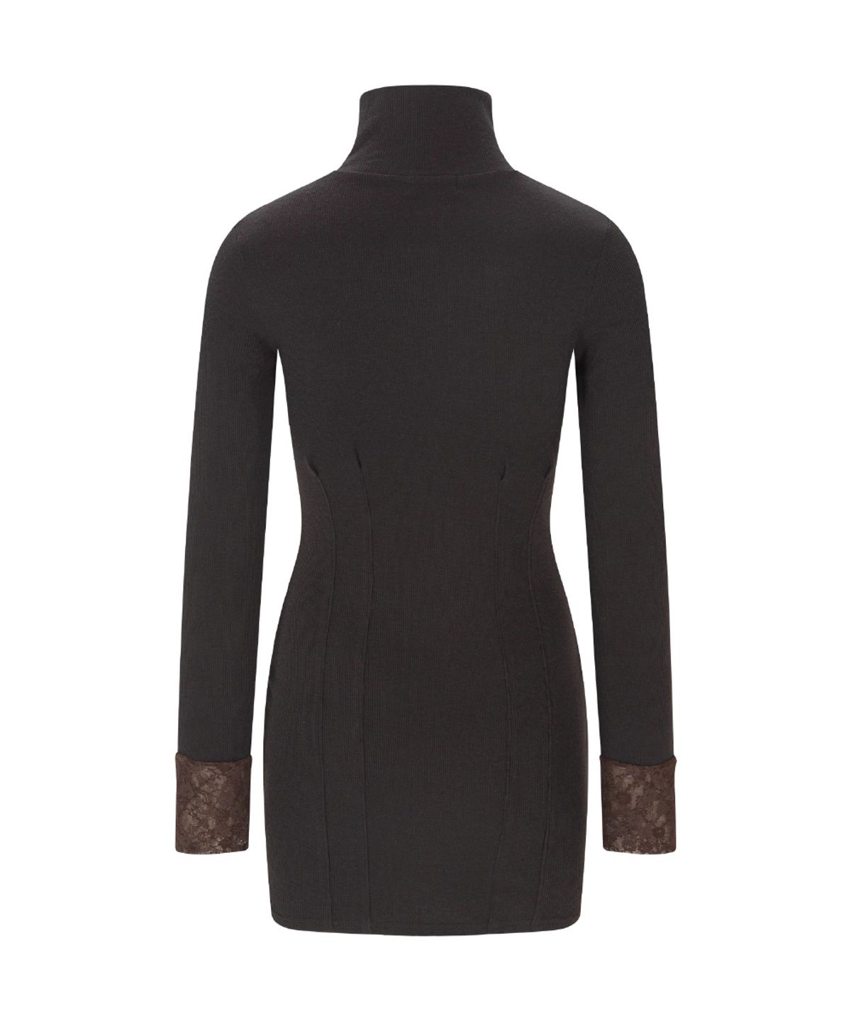 플리즈노팔로우(PLEASENOFOLLOW) Karin High-neck Lace Pintuck Dresses (Brown)