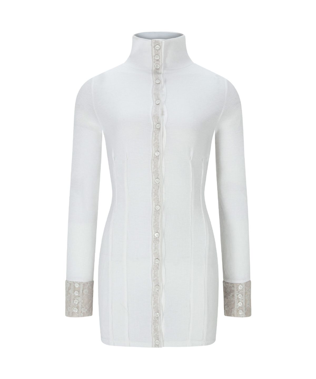 플리즈노팔로우(PLEASENOFOLLOW) Karin High-neck Lace Pintuck Dresses (White)