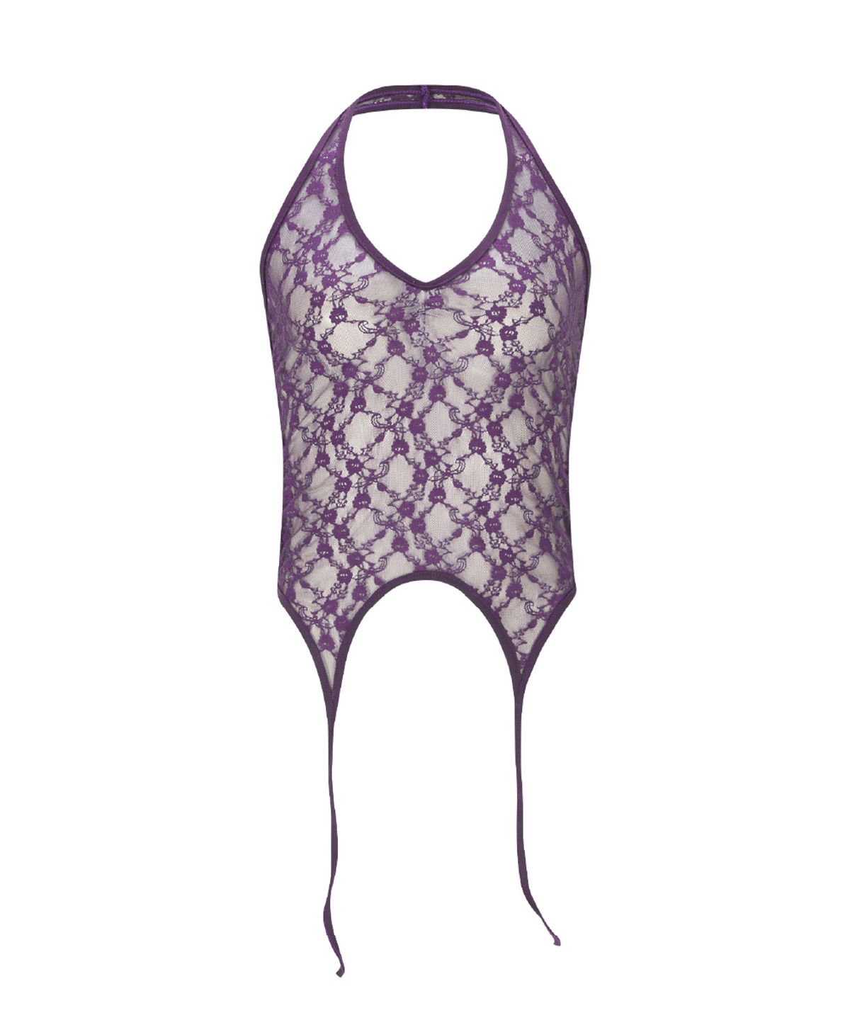 플리즈노팔로우(PLEASENOFOLLOW) Lua Garter Lace Halter Sleeveless Top (Purple)