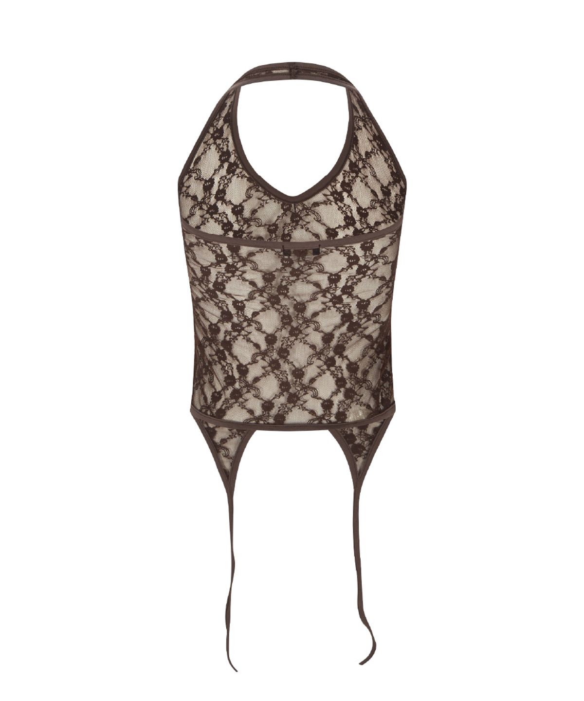 플리즈노팔로우(PLEASENOFOLLOW) Lua Garter Lace Halter Sleeveless Top (Brown)
