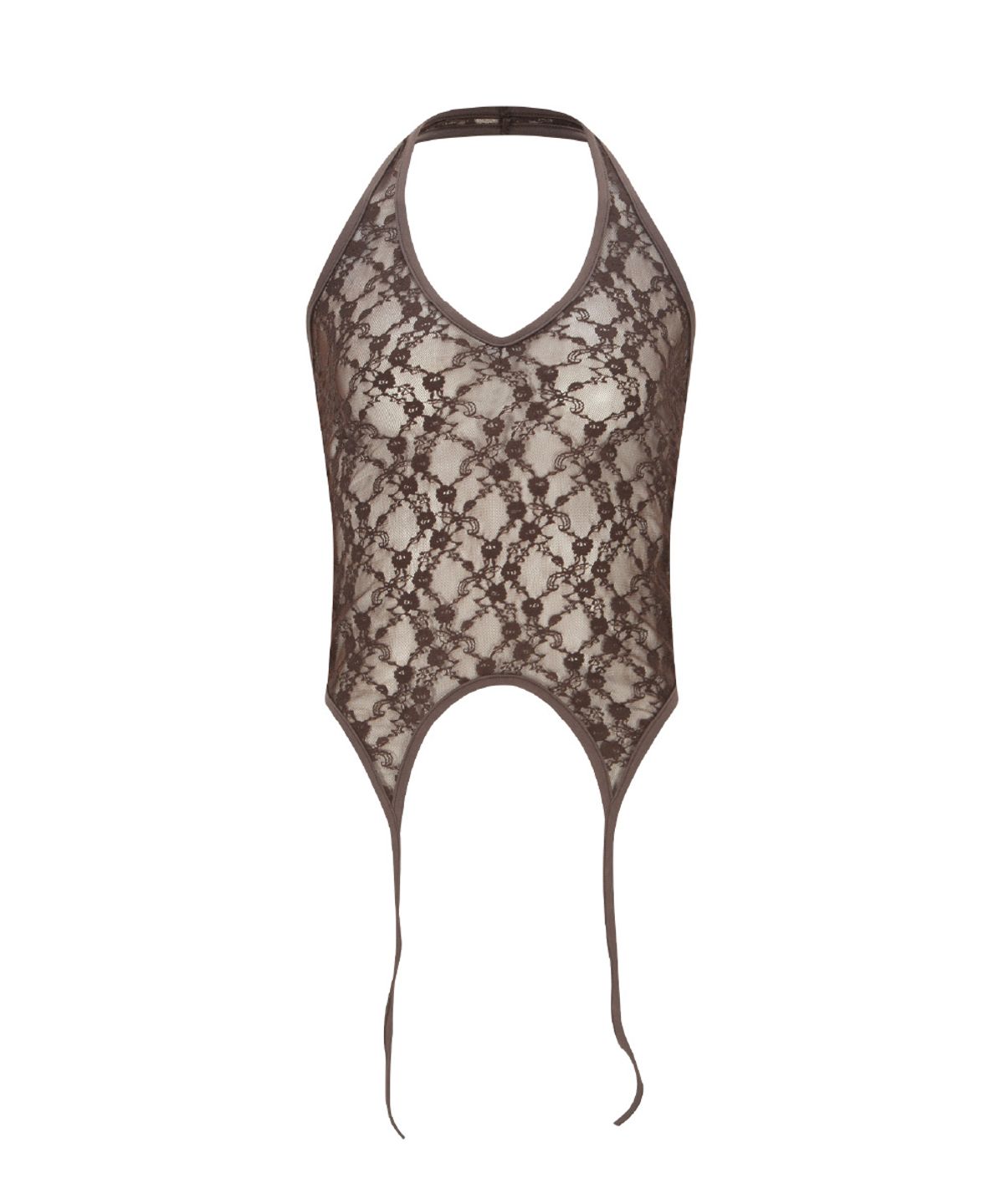 플리즈노팔로우(PLEASENOFOLLOW) Lua Garter Lace Halter Sleeveless Top (Brown)