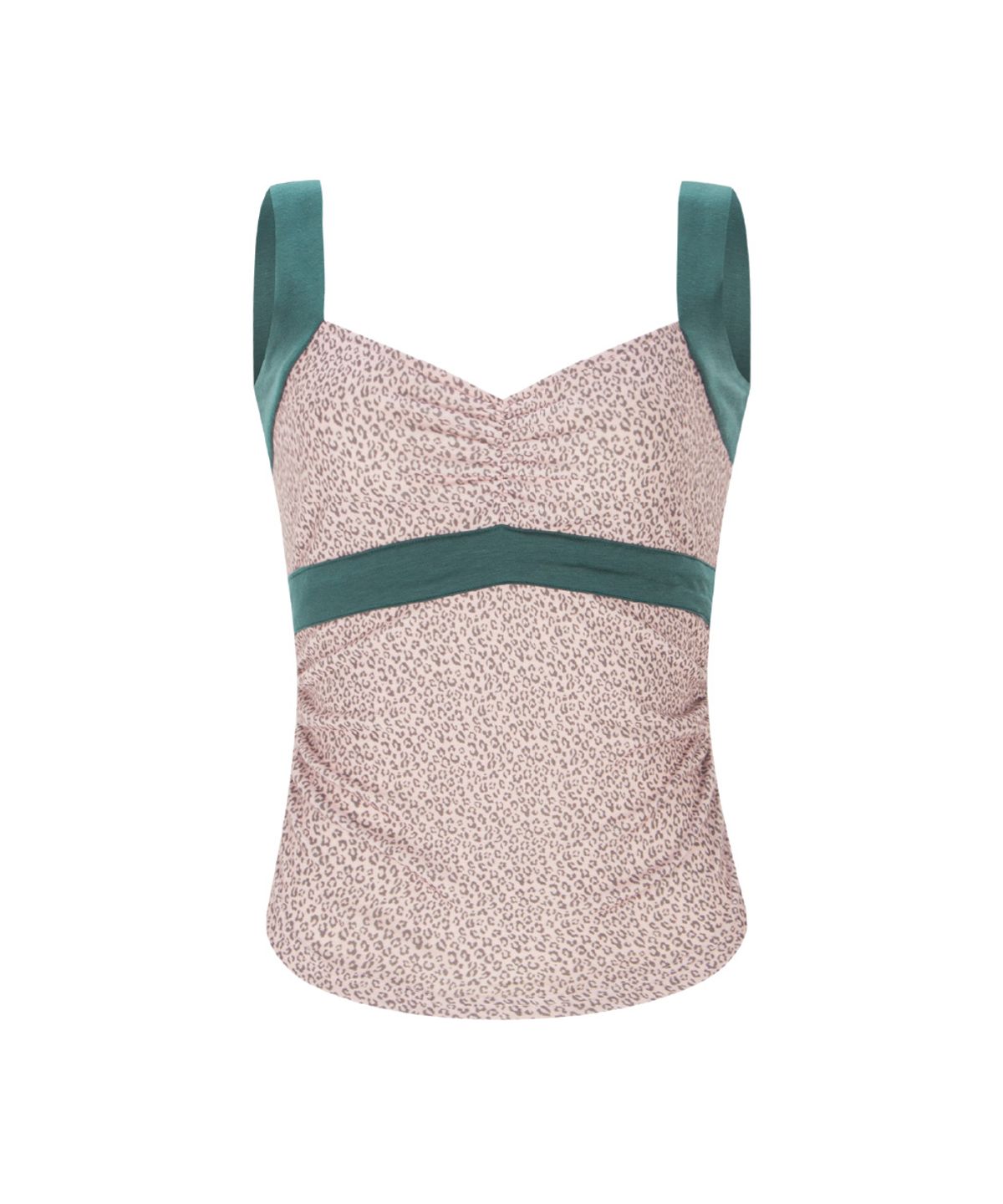 플리즈노팔로우(PLEASENOFOLLOW) Macy Leopard Shirring Sleeveless Top (Mute Pink)