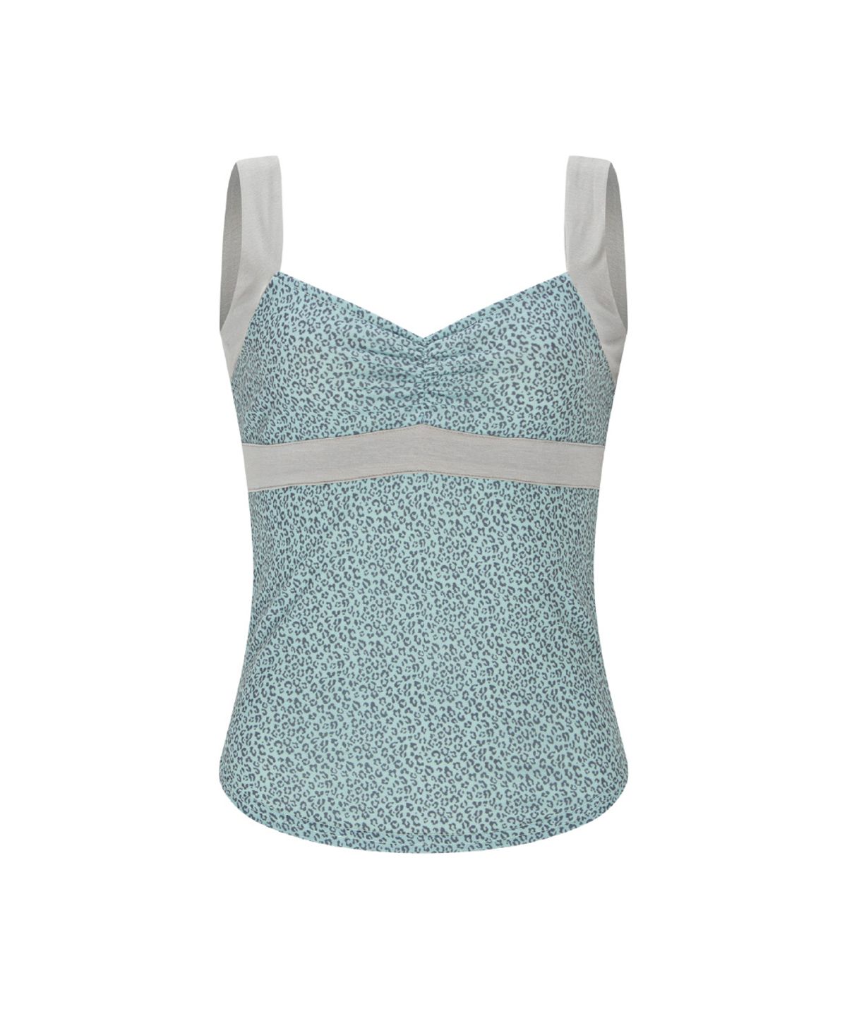 플리즈노팔로우(PLEASENOFOLLOW) Macy Leopard Shirring Sleeveless Top (Mute Mint)