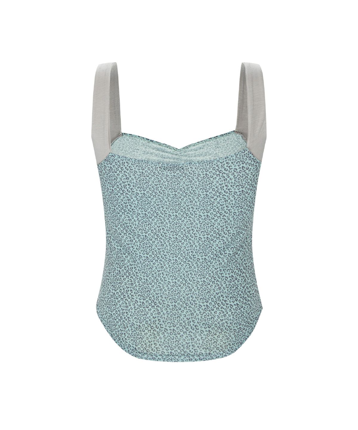 플리즈노팔로우(PLEASENOFOLLOW) Macy Leopard Shirring Sleeveless Top (Mute Mint)