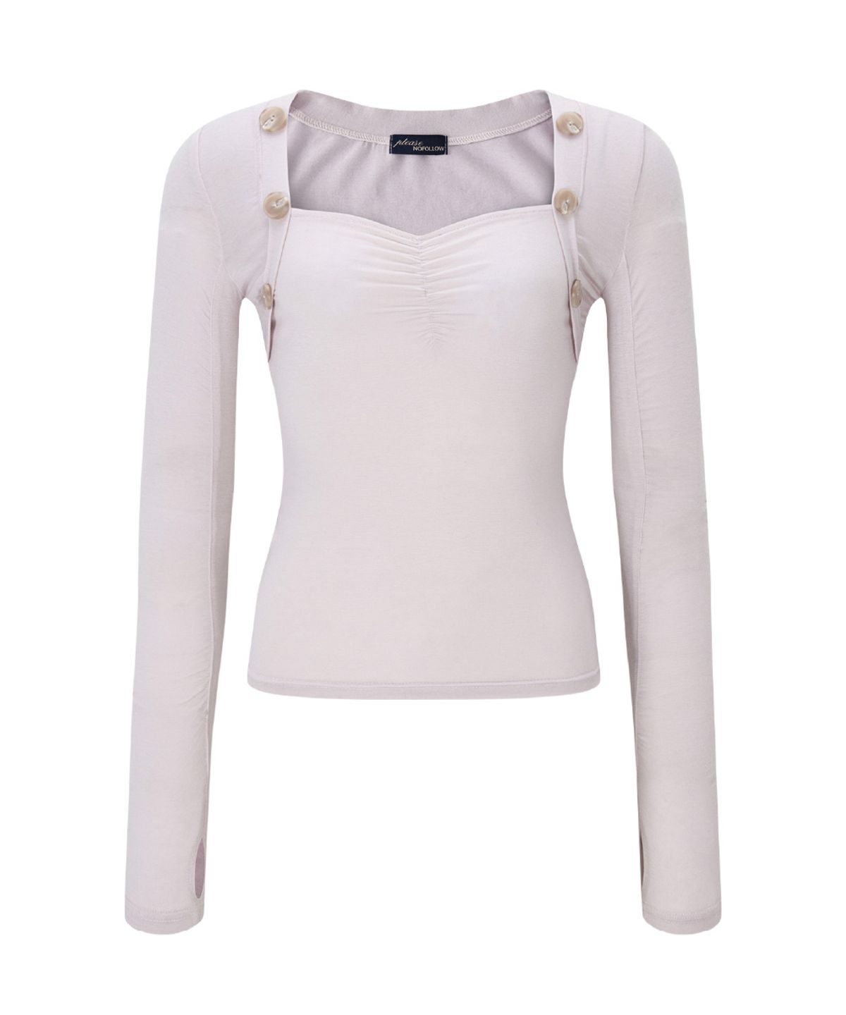 플리즈노팔로우(PLEASENOFOLLOW) Valerie Shirring Button Long Sleeve Top (Pale Pink)