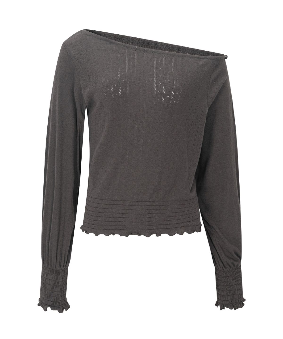 플리즈노팔로우(PLEASENOFOLLOW) Ian Unbal Smocked Long sleeve Top (Mocha)