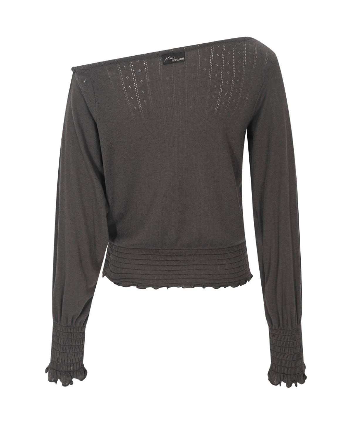플리즈노팔로우(PLEASENOFOLLOW) Ian Unbal Smocked Long sleeve Top (Mocha)