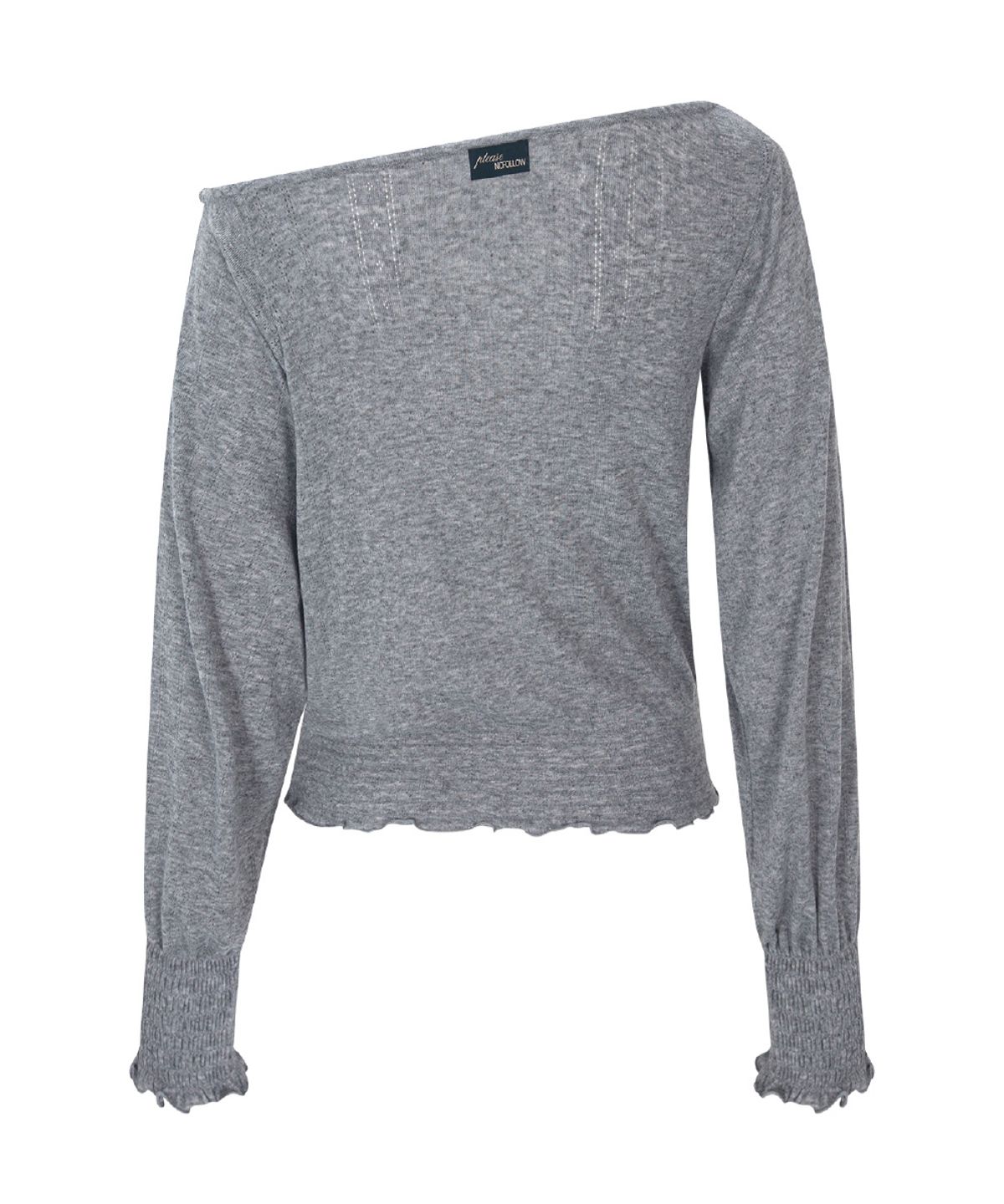 플리즈노팔로우(PLEASENOFOLLOW) Ian Unbal Smocked Long sleeve Top (Melange Grey)