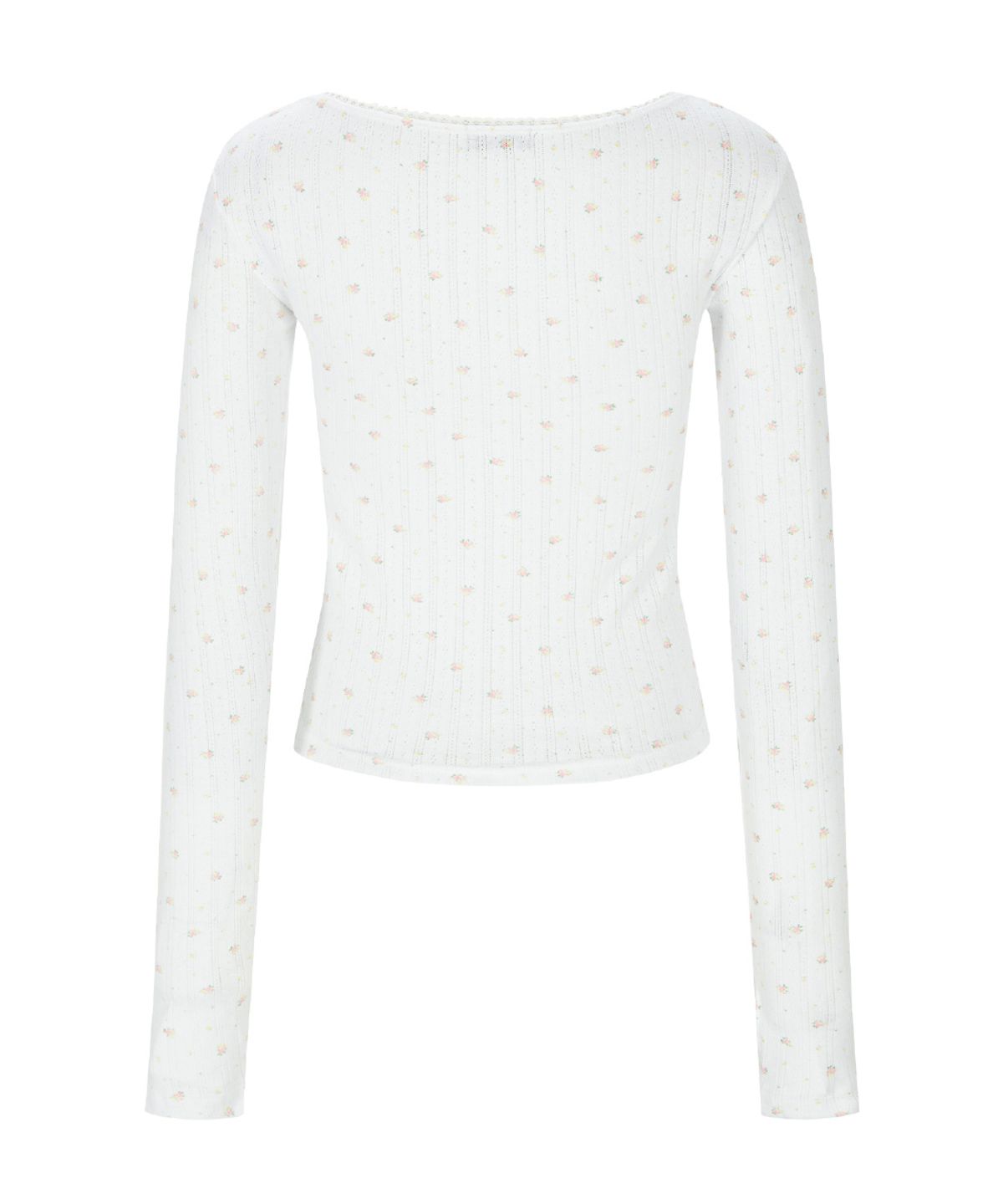 플리즈노팔로우(PLEASENOFOLLOW) Pony Flower Lace Long Sleeve Top (White)