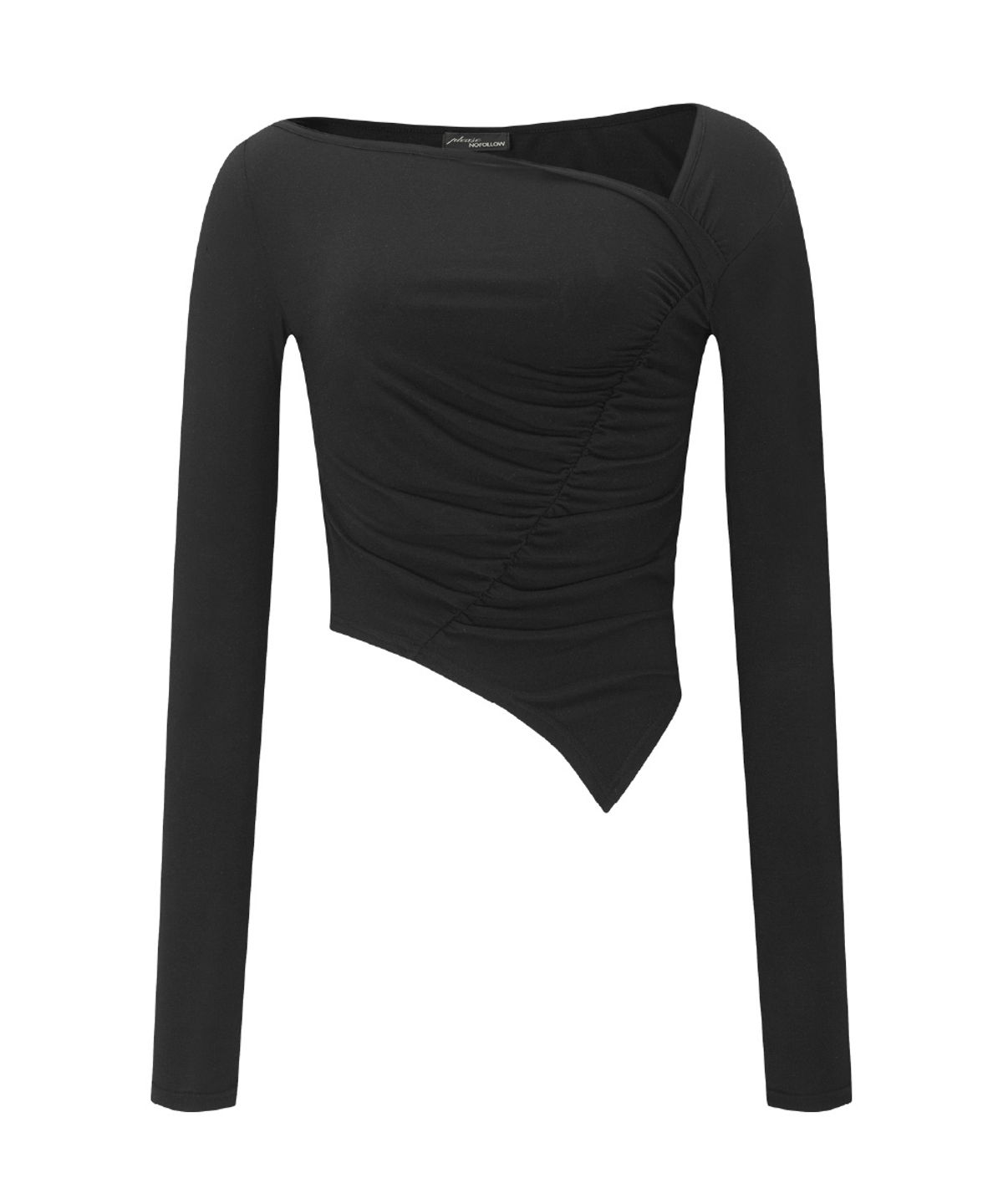 플리즈노팔로우(PLEASENOFOLLOW) Sadie Unbal Shirring Long Sleeve Top (Black)