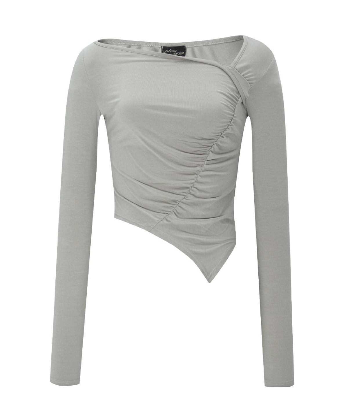 플리즈노팔로우(PLEASENOFOLLOW) Sadie Unbal Shirring Long Sleeve Top (Silver Grey)
