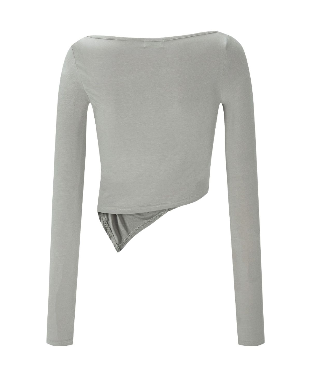 플리즈노팔로우(PLEASENOFOLLOW) Sadie Unbal Shirring Long Sleeve Top (Silver Grey)