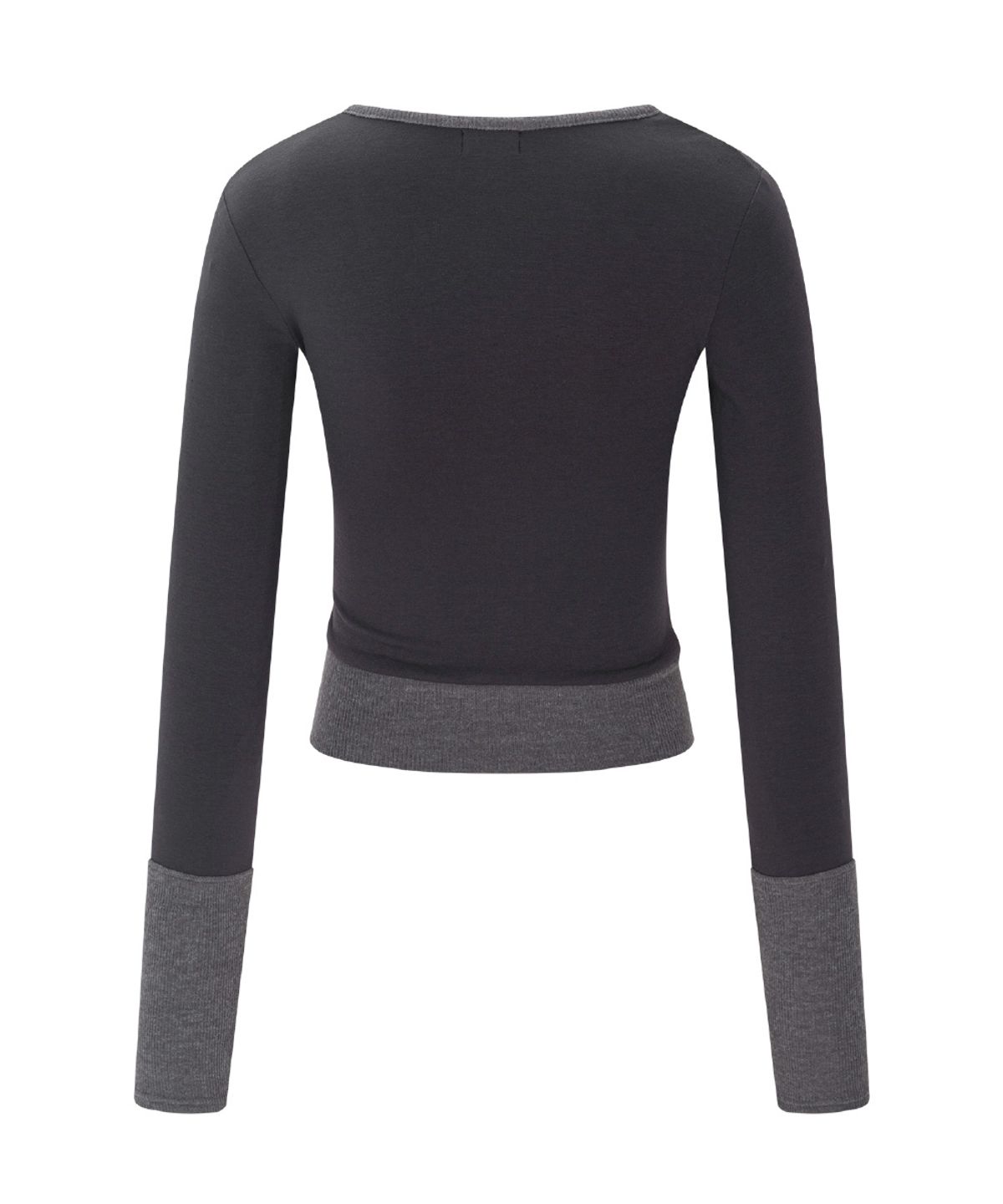 플리즈노팔로우(PLEASENOFOLLOW) Selena Button Wrap long sleeve Top (Charcoal)