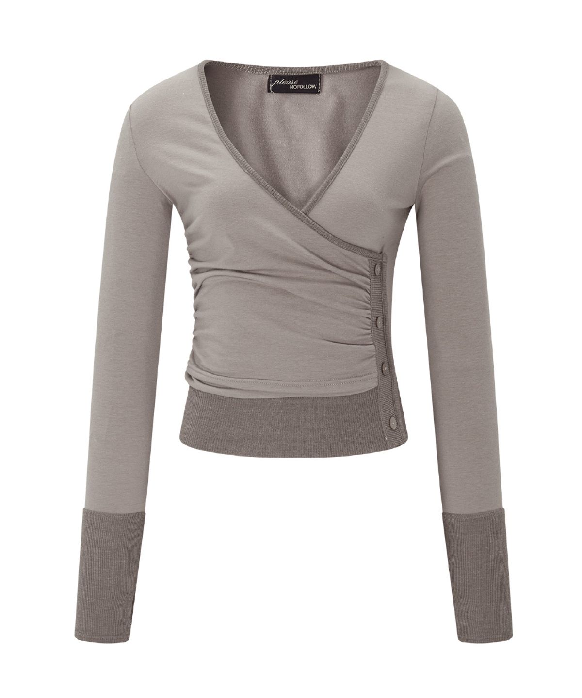 플리즈노팔로우(PLEASENOFOLLOW) Selena Button Wrap long sleeve Top (Mocha Brown)