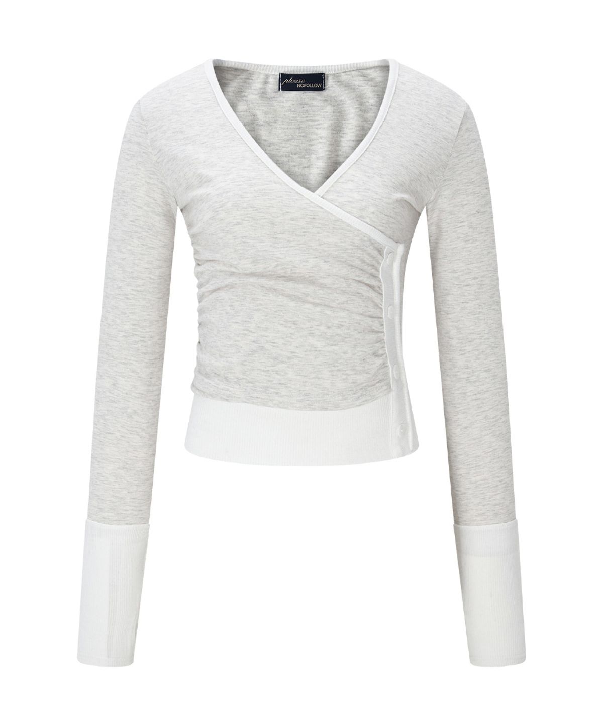플리즈노팔로우(PLEASENOFOLLOW) Selena Button Wrap long sleeve Top (Oatmeal)